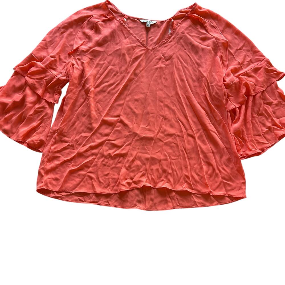 Womens Top Size 1X Coral Loose Fitting Layers Ruffles Comfy Cottagecore NWT